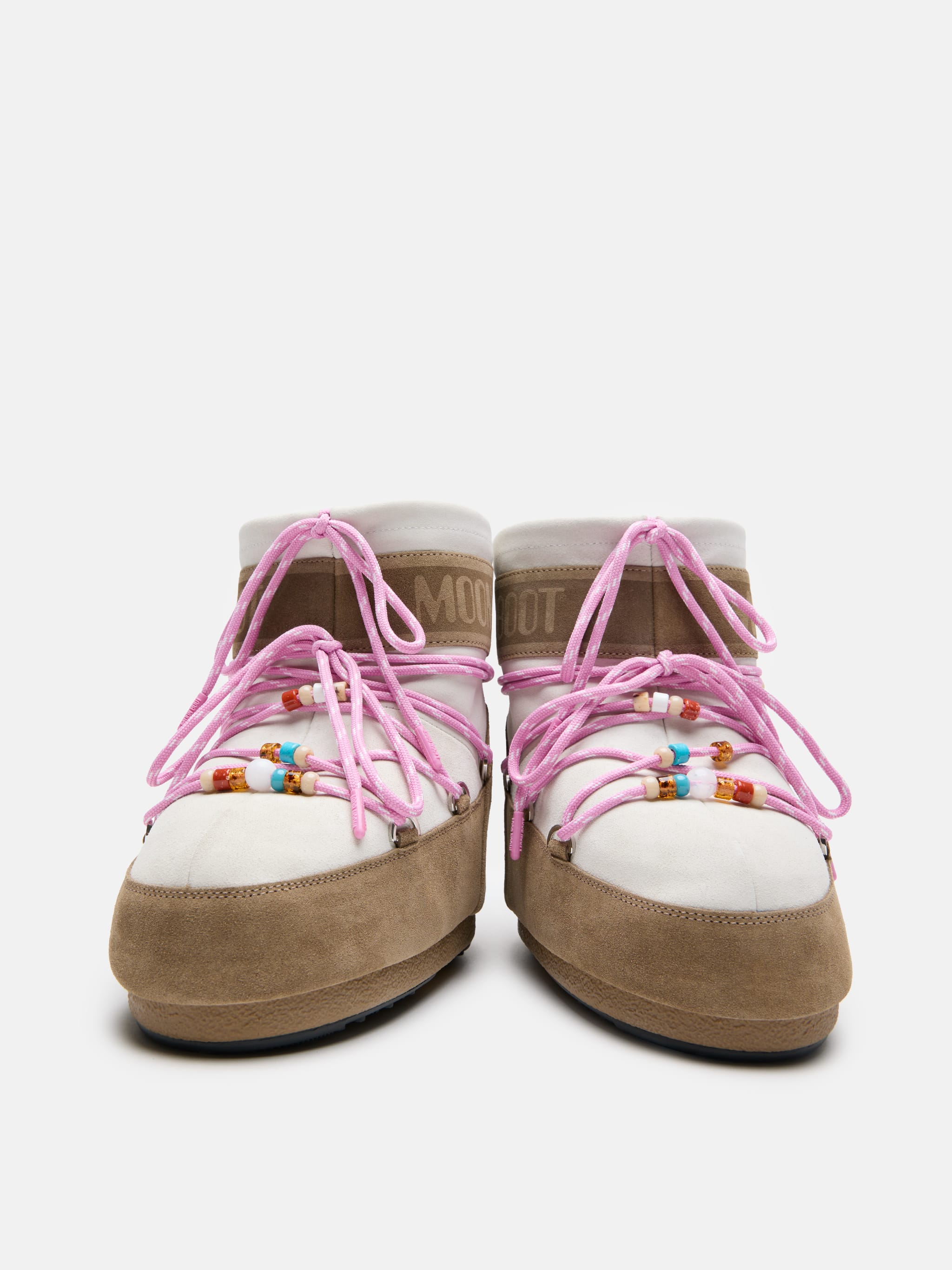 MOON BOOT X GUEST IN RESIDENCE ICON LOW HONEY & WHITE SAND BEADED SUEDE BOOTS
