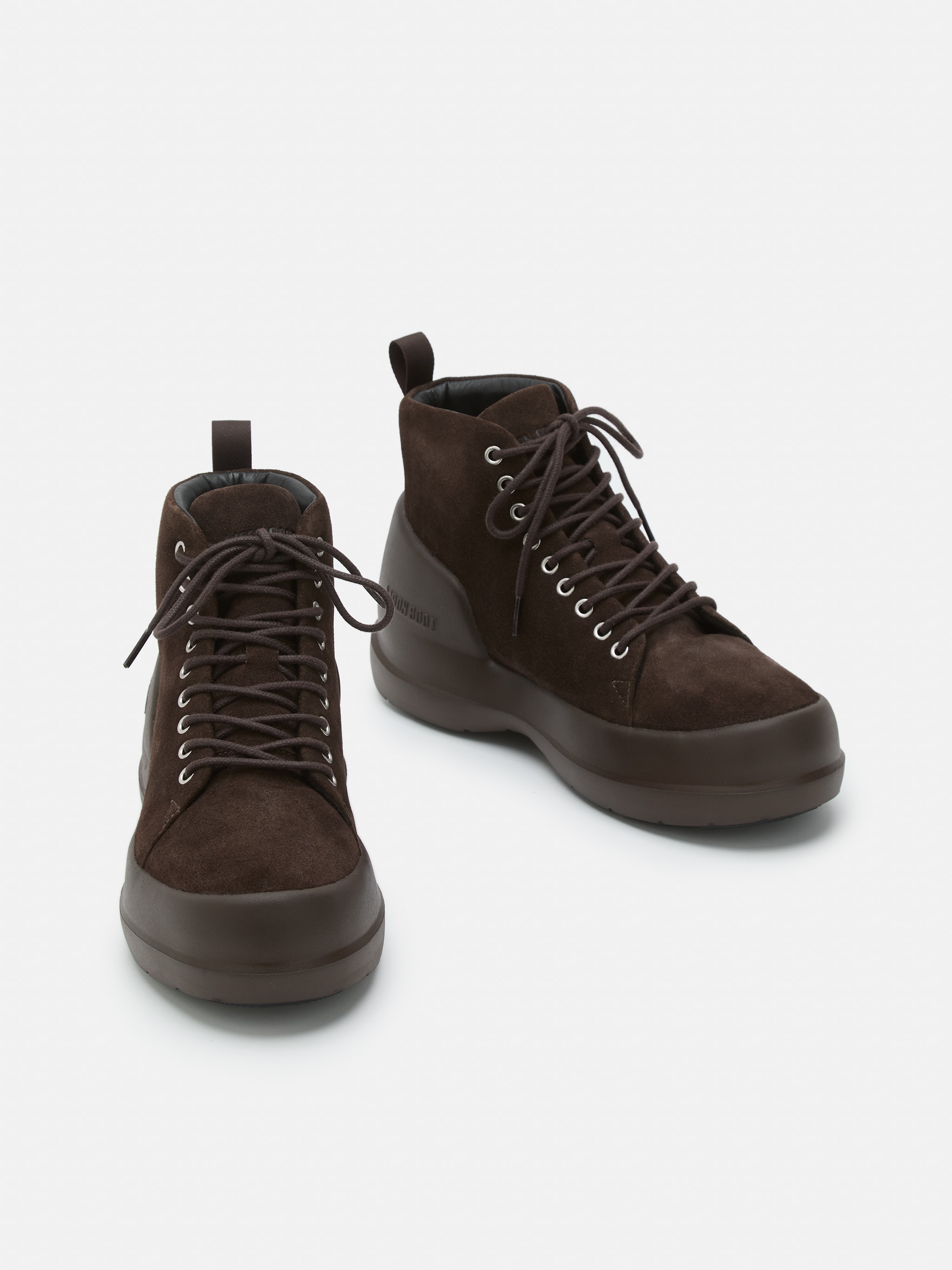 STIVALI MID LACCE IN SUEDE MARRONE SCURO MEZZALUNA