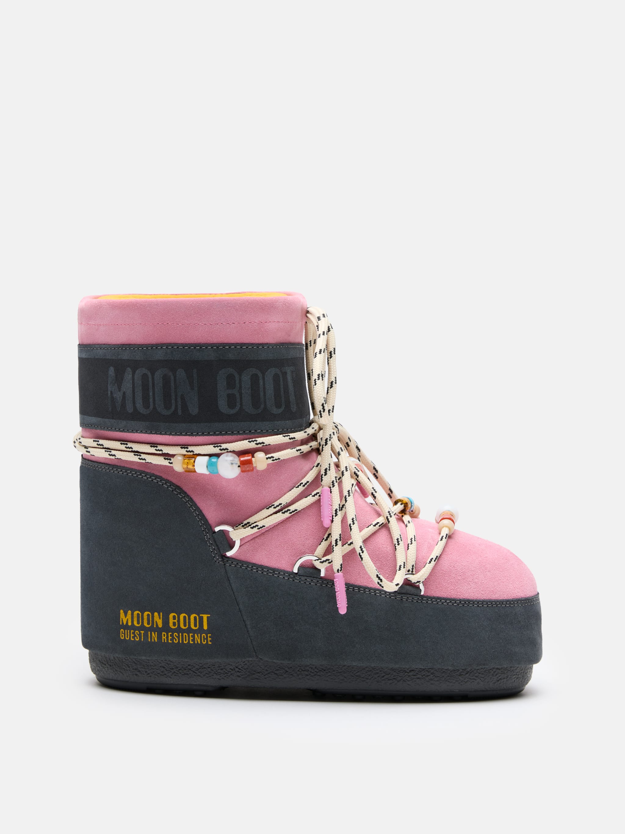 MOON BOOT X GUEST IN RESIDENCE ICON LOW GRIGIO E ROSA CON DETTAGLI DI PERLE IN SUEDINE